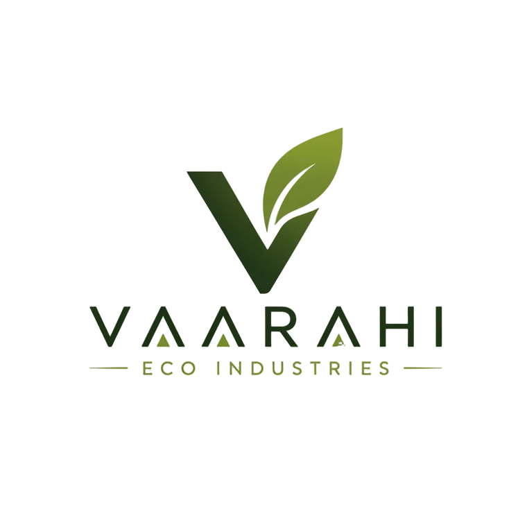 A green and dark green logo for 'VAARAHI ECO INDUSTRIES' featuring a stylized 'V' formed by two leaves on a plain white background.